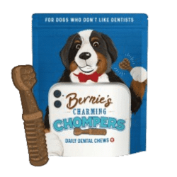 Package of Bernie's Best Charming Chompers dog dental chews.